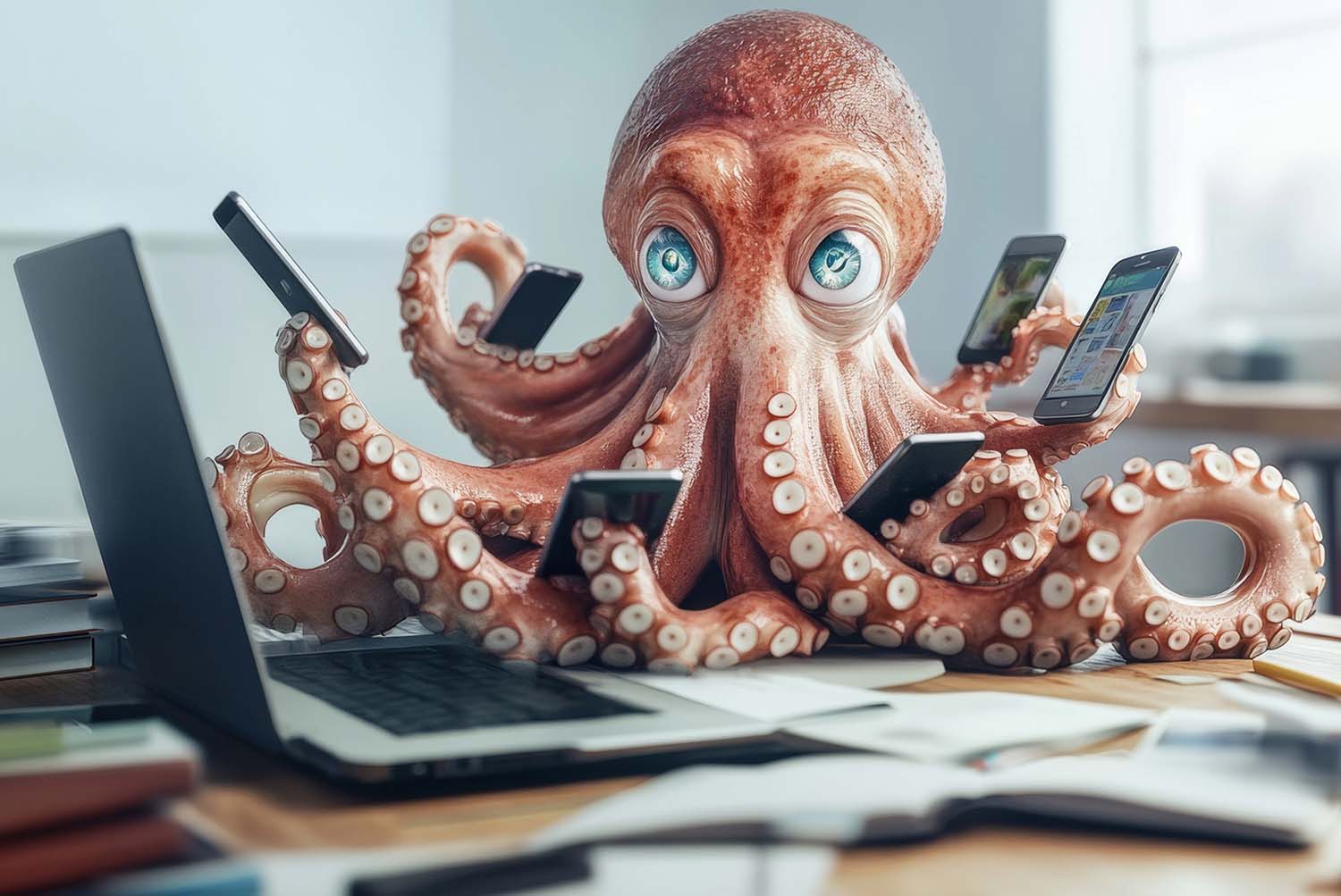 octopus overloaded with technology