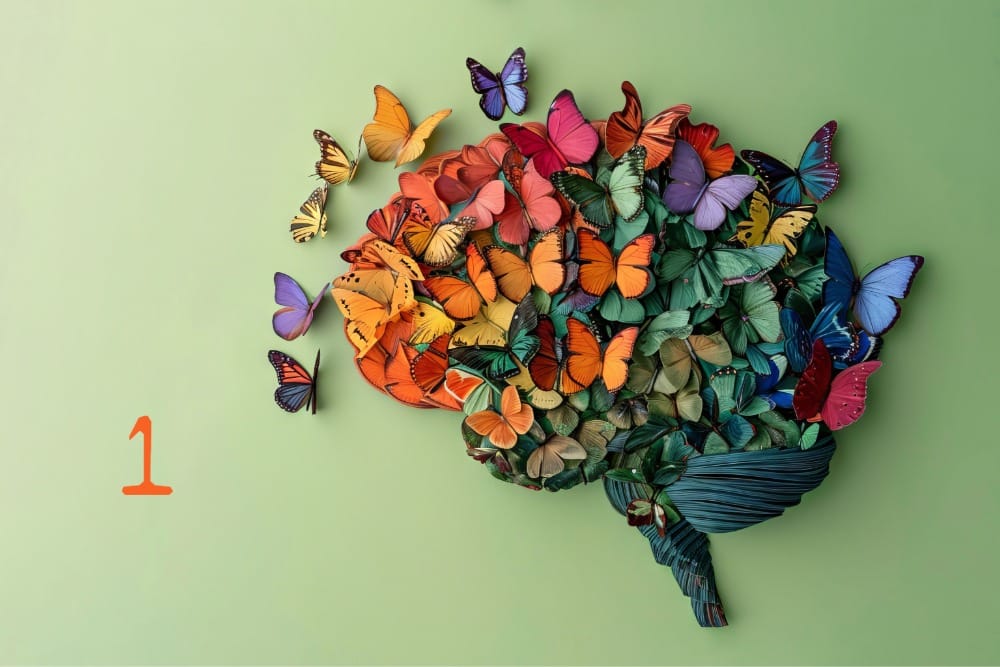 butterflies within the form of a human brain identifying the brilliance of neurodiversity